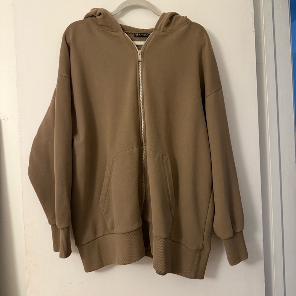 Zara Tan Zip-Up Hoodie